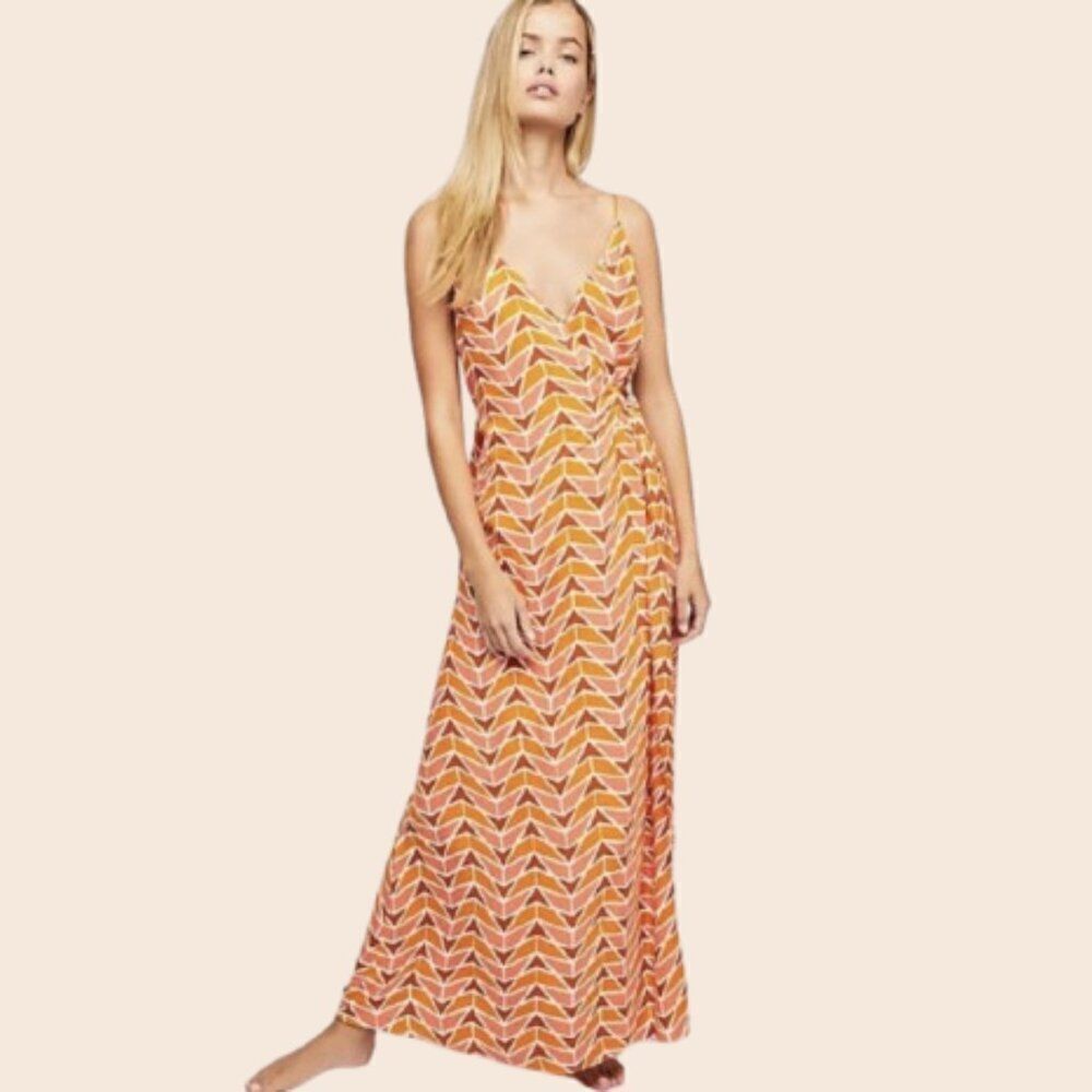 Free People Siren Orange Geometric Wrap Dress Size Small